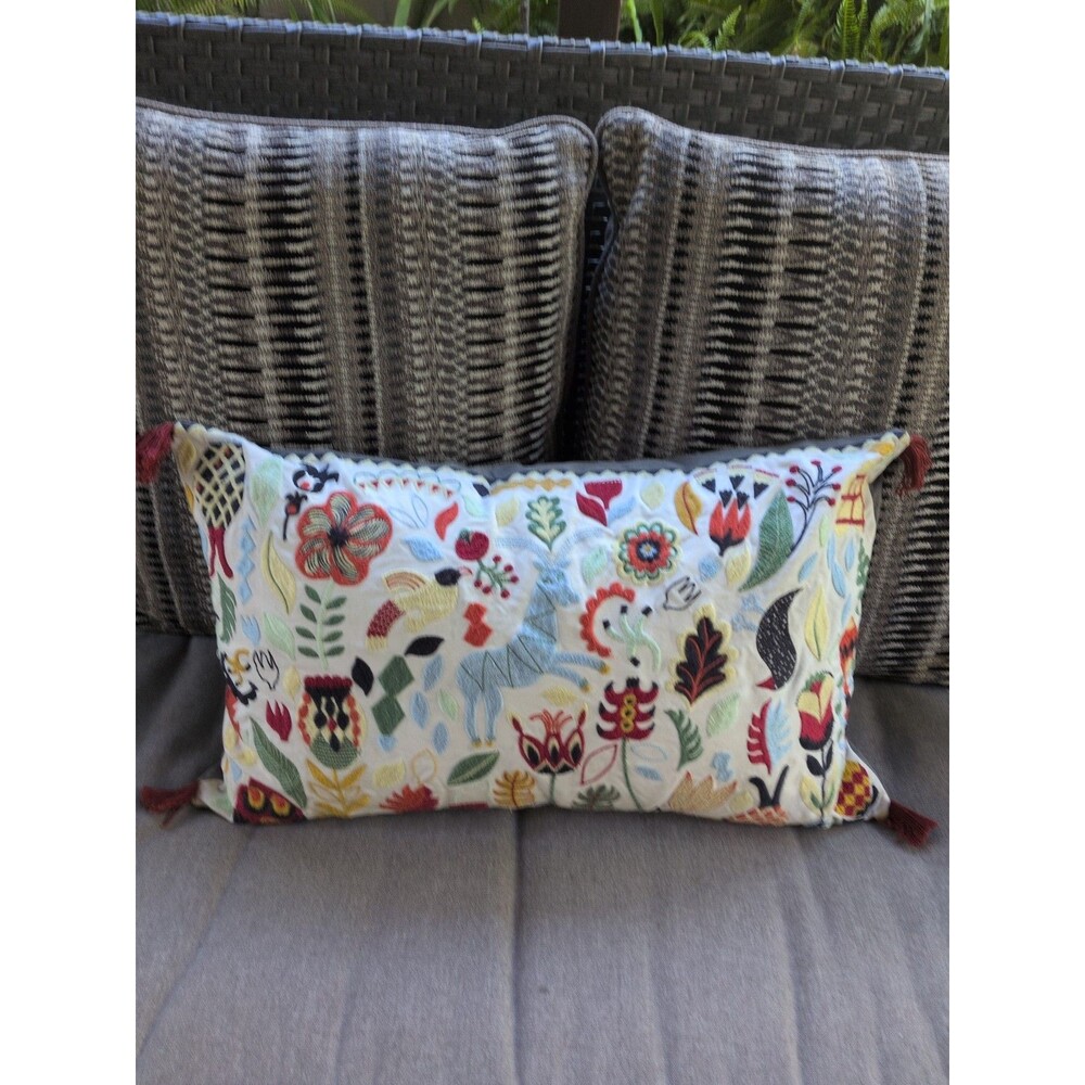 IKEA RODARV 15 X 25 LUMBAR PILLOW SWEDISH Feather/Down EMBROIDERED TASSLES